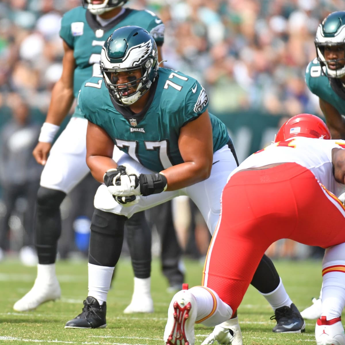 Washington State tackle Andre Dillard shows off his new jersey after the  Philadelphia Eagles selected him in the first round at the NFL football  draft, Thursday, April 25, 2019, in Nashville, Tenn. (