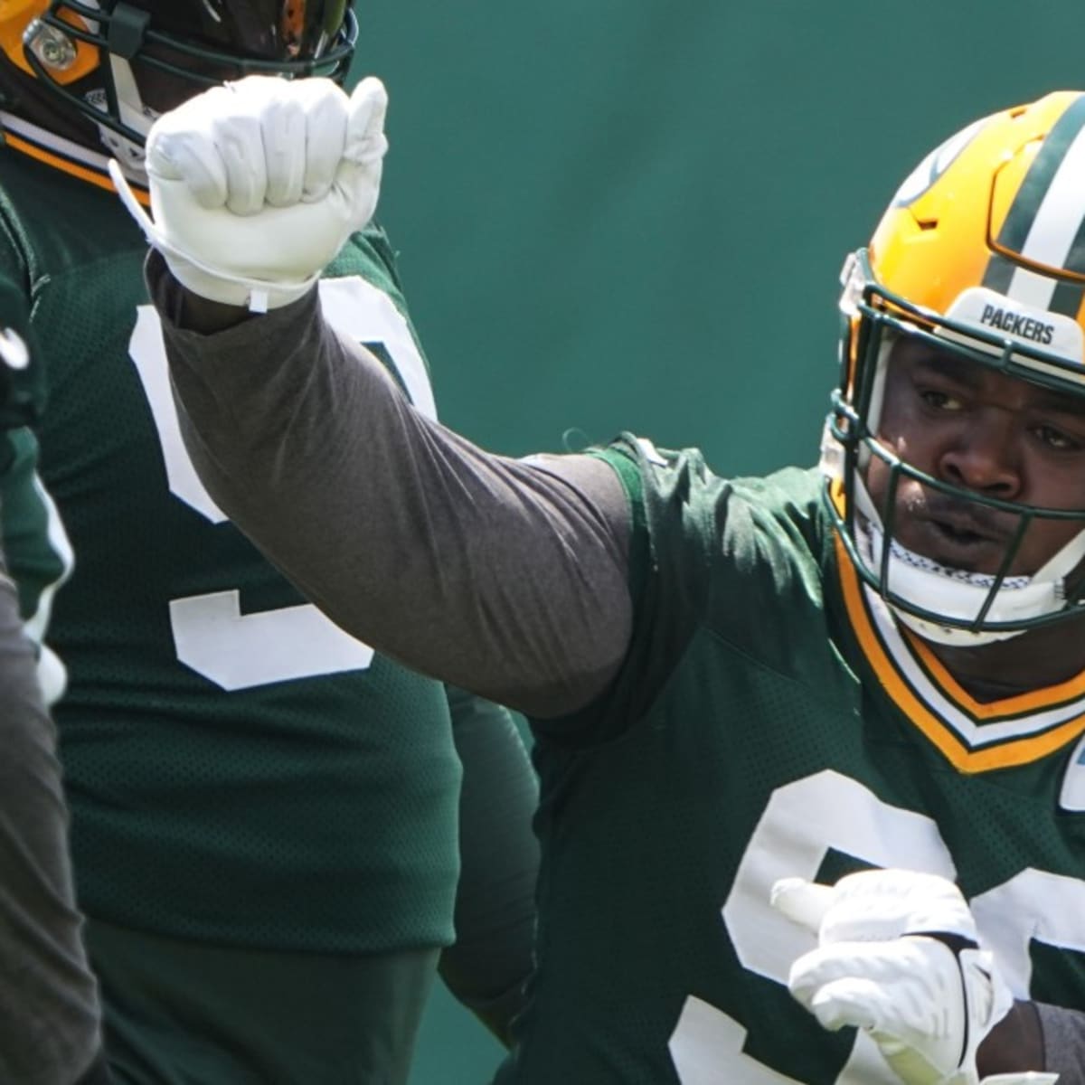 GREEN BAY, WI - DECEMBER 19: Green Bay Packers defensive tackle Jarran Reed  (90) celebrates during a game between the Green Bay Packers and the Los  Angeles Rams on December 19, 2022