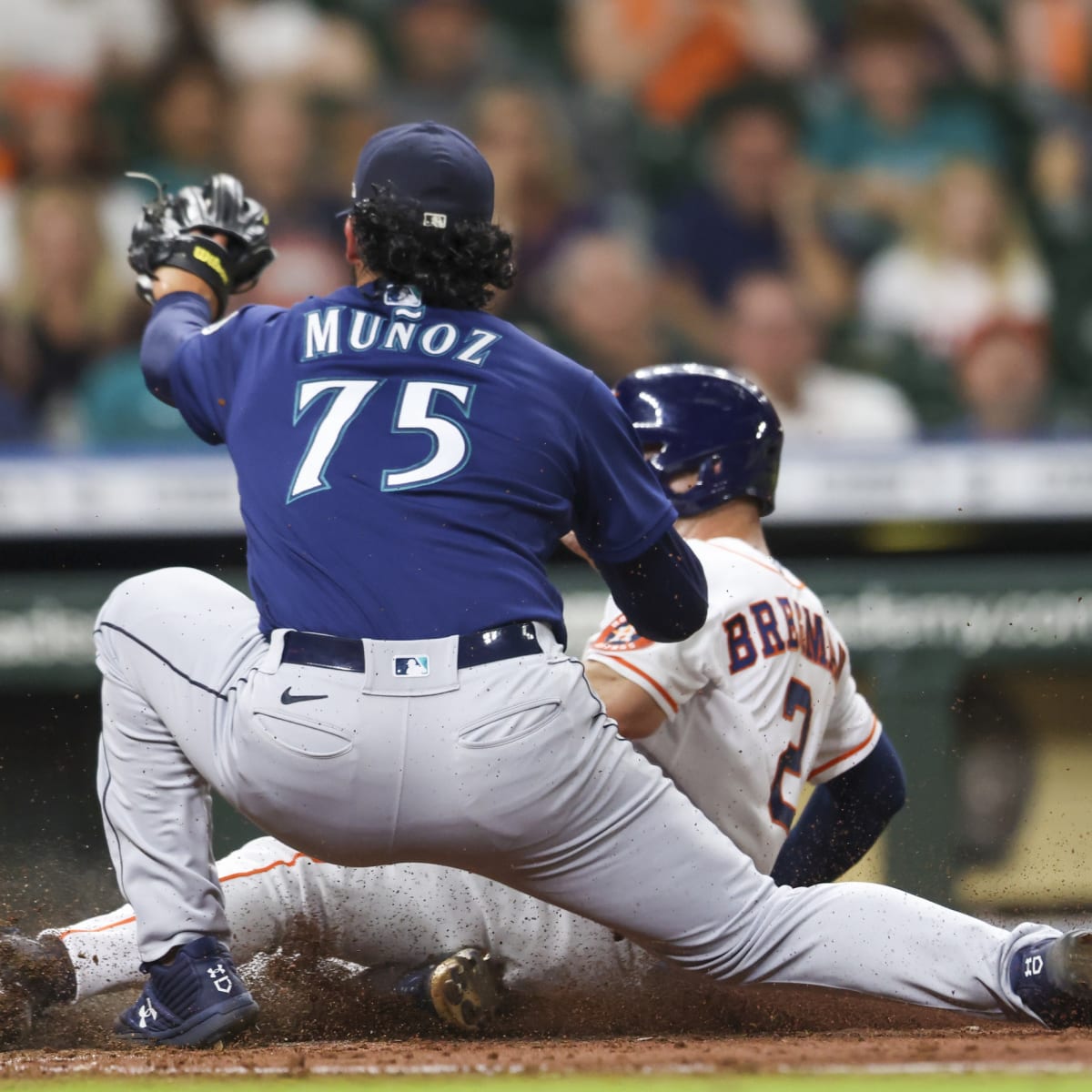 August 10, 2018: Houston Astros third baseman Alex Bregman (2) waits to bat  during a Major League Baseball game between the Houston Astros and the  Seattle Mariners on 1970s night at Minute
