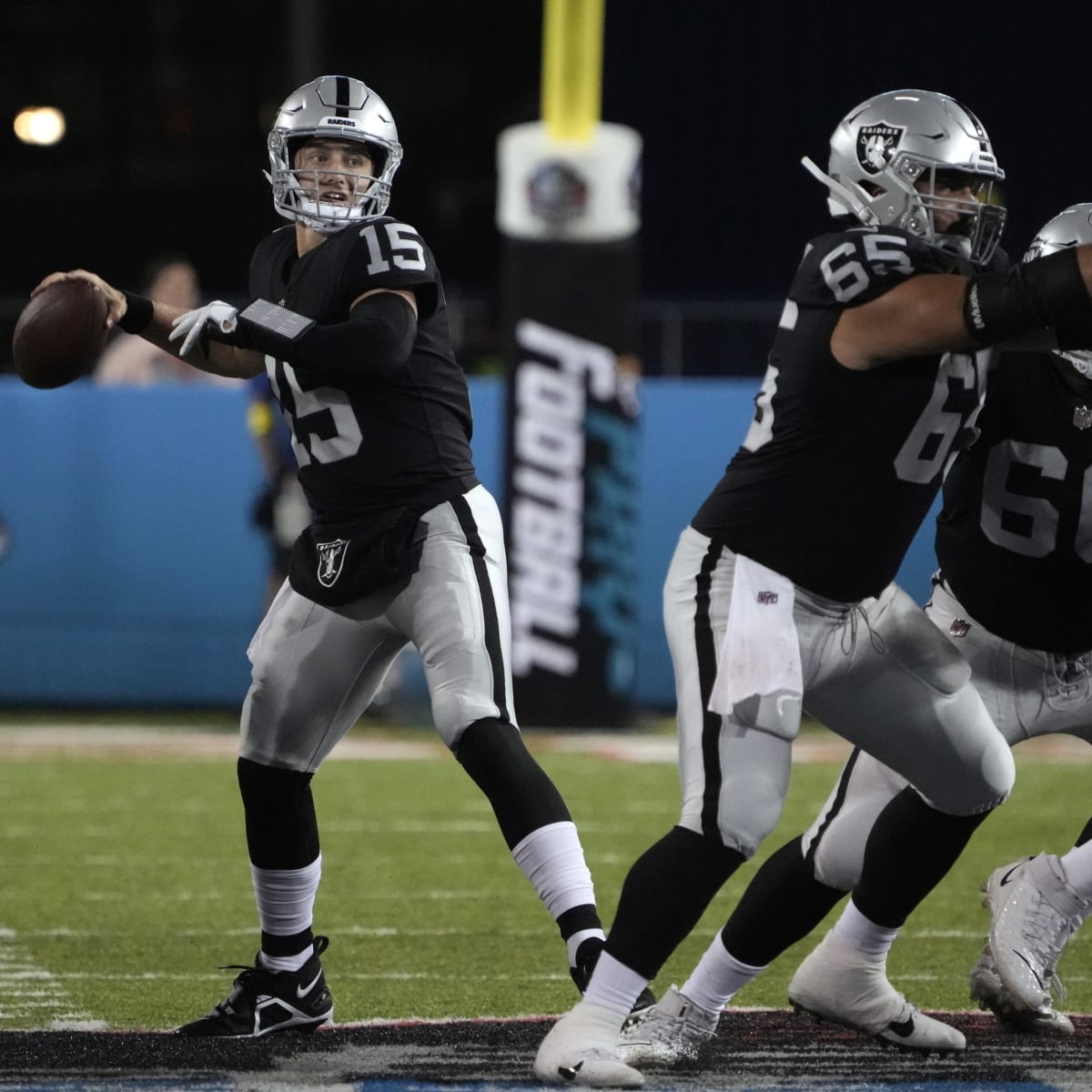 Las Vegas Raiders quarterback Chase Garbers during practice at the NFL  football team's practice facility Thursday, June 2, 2022, in Henderson,  Nev. (AP Photo/John Locher Stock Photo - Alamy