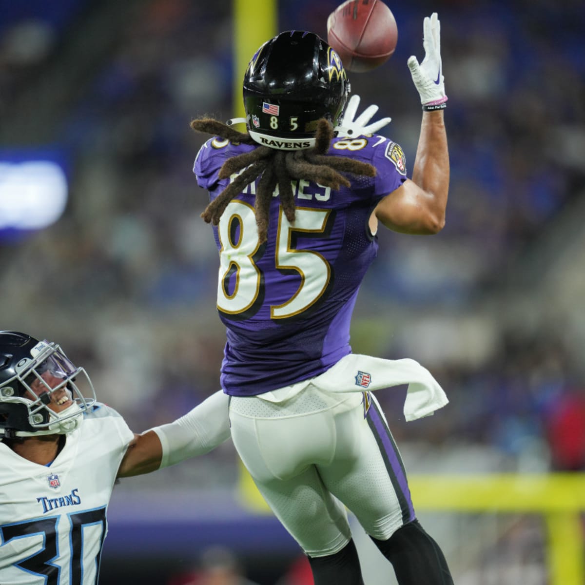 Baltimore Ravens wide receiver Shemar Bridges (85) during the