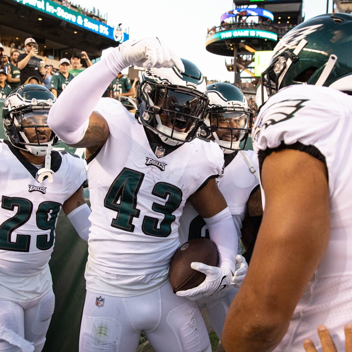 Philadelphia Eagles center Cam Jurgens (51) stands on the sideline