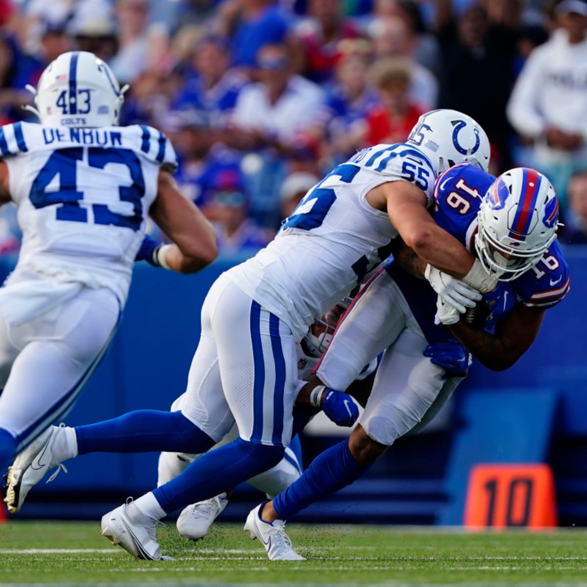 Indianapolis Colts safety Trevor Denbow (43) celebrates on the field after  an NFL football game against the Indianapolis Colts, Sunday, Nov. 20, 2022,  in Indianapolis. (AP Photo/Zach Bolinger Stock Photo - Alamy