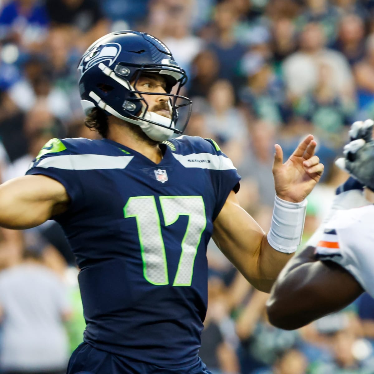 Seattle Seahawks quarterback Jacob Eason (17) during an NFL