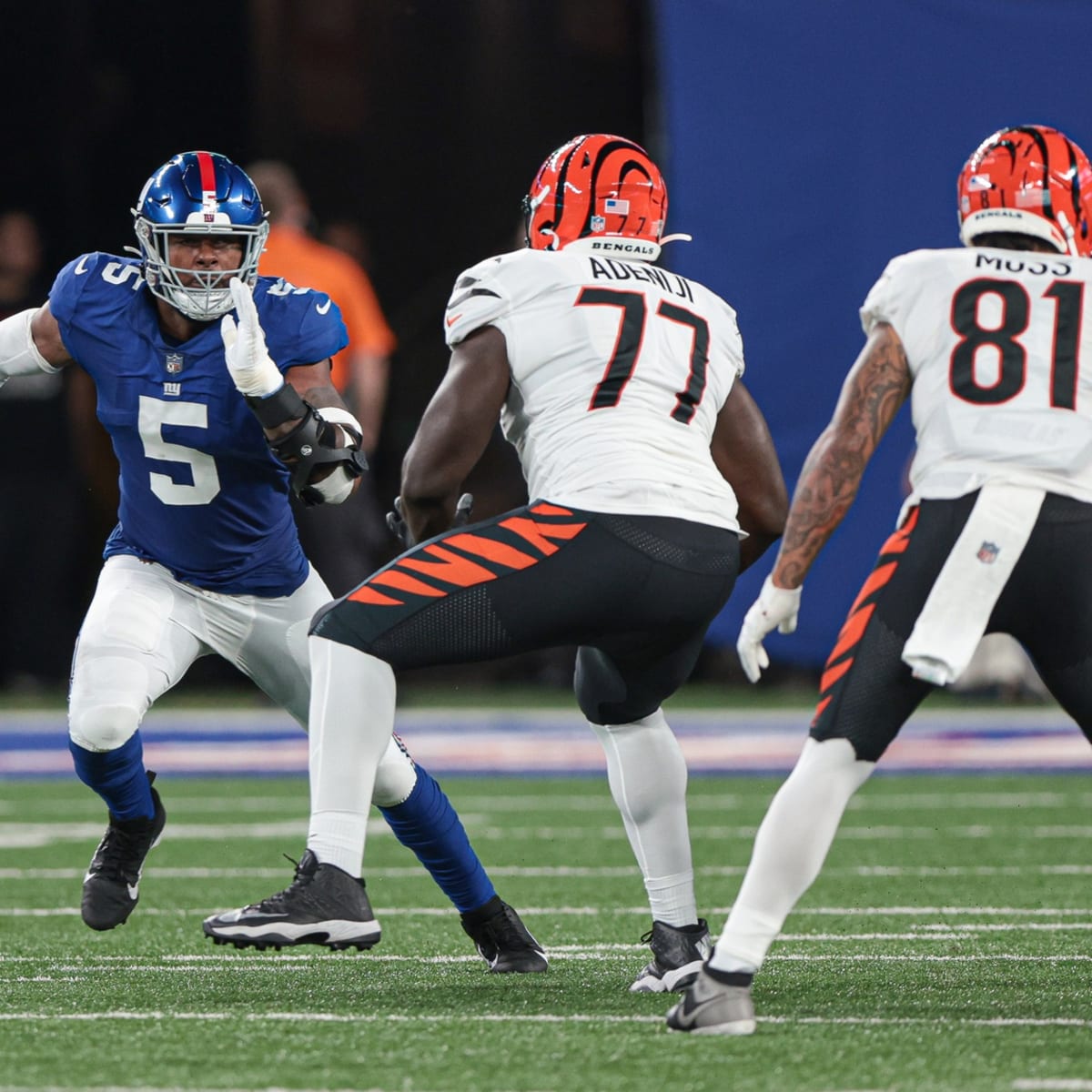 Cincinnati Bengals tight end Thaddeus Moss (81) celebrates a touchdown  during a preseason NFL football game against the Los Angeles Rams,  Saturday, Aug. 27, 2022, in Cincinnati. (AP Photo/Emilee Chinn Stock Photo  - Alamy