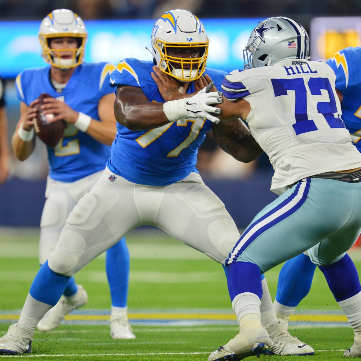 Dallas Cowboys defensive tackle Trysten Hill (72) rushes as Atlanta Falcons  offensive guard Chr …