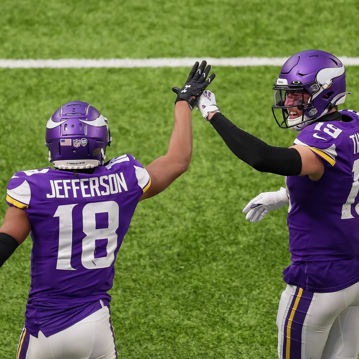 Minnesota Vikings wide receiver Adam Thielen (19) fails to hold the pass in  the end zone against the Philadelphia Eagles in the NFC Championship game  at Lincoln Financial Field in Philadelphia, Pennsylvania