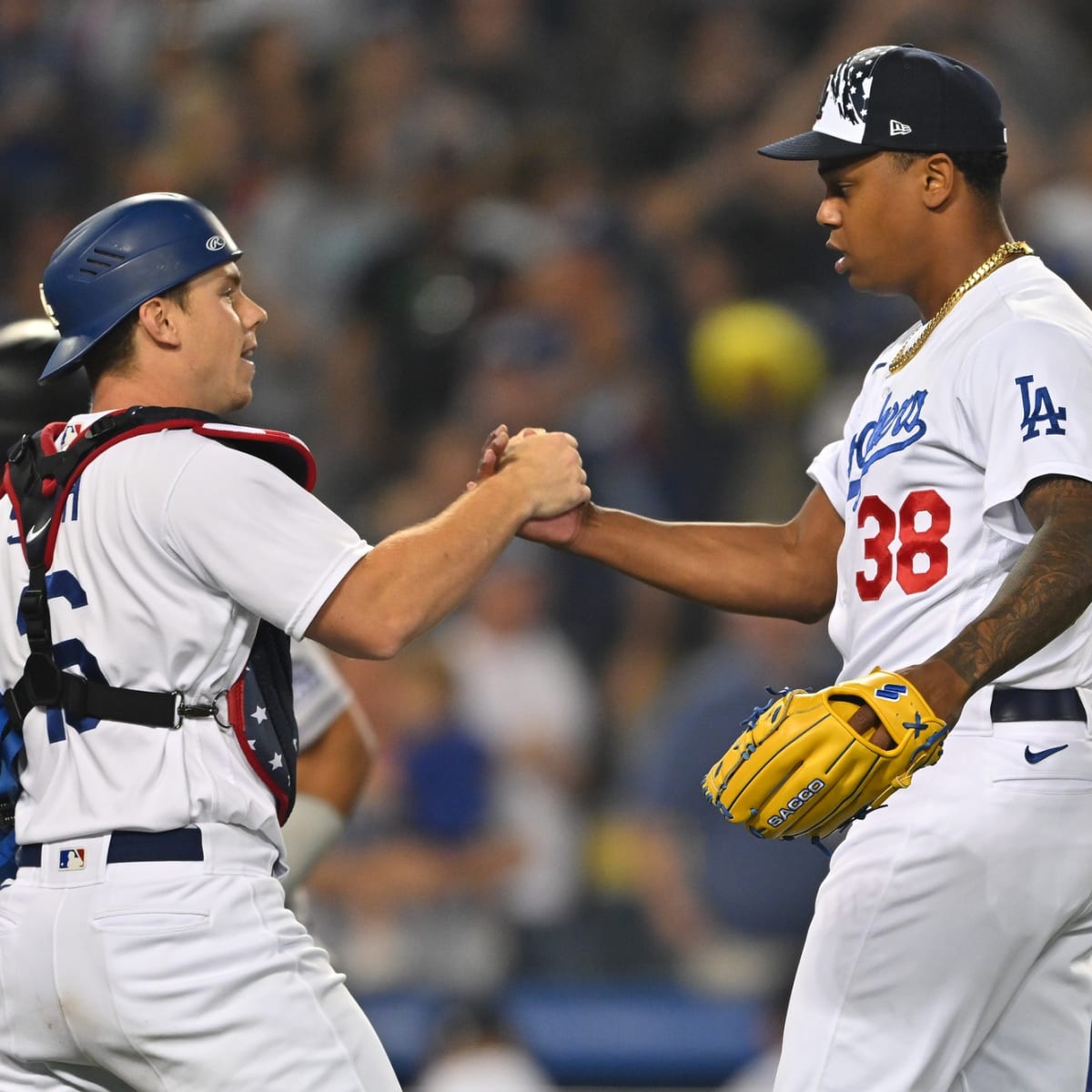 Los Angeles Dodgers relief pitcher Yency Almonte delivers during the  seventh inning of the team's baseball game against the Toronto Blue Jays,  Tuesday, July 25, 2023, in Los Angeles. (AP Photo/Ryan Sun