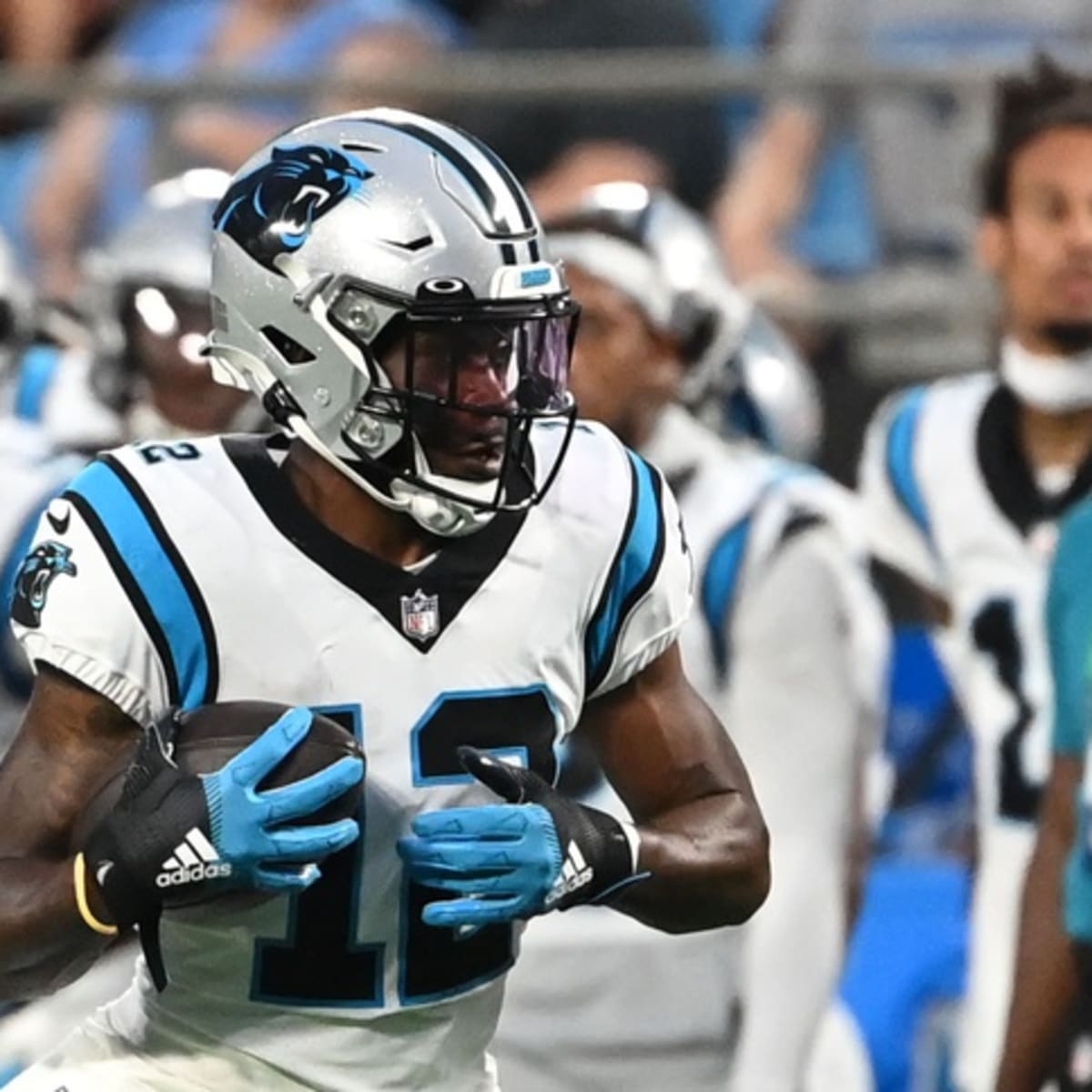 Carolina Panthers wide receiver Shi Smith (12) reacts after a