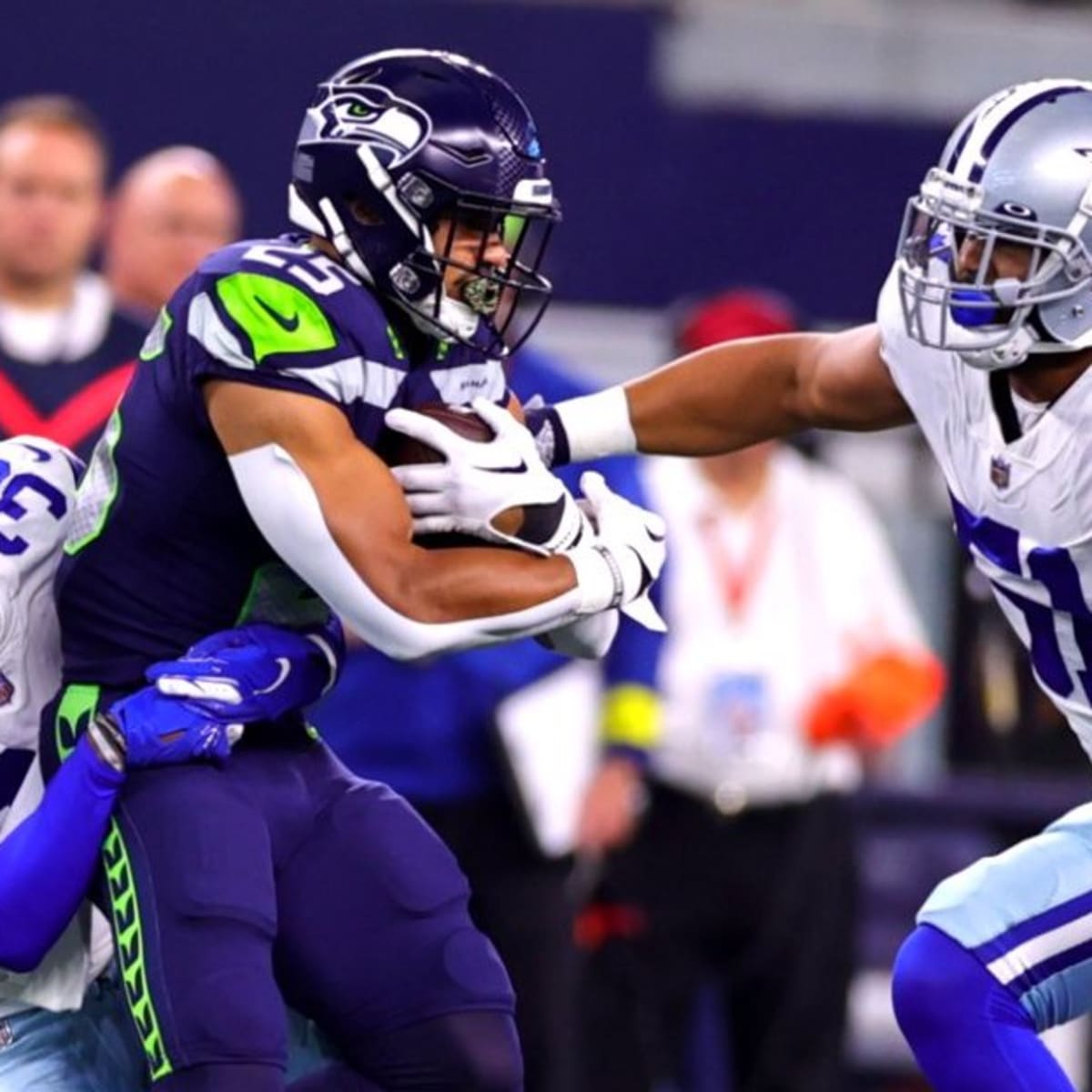 Dallas Cowboys defensive end Tyrus Wheat (91) waits for a receiver during  an NFL pre-season football game against the Seattle Seahawks, Saturday,  Aug. 19, 2023 in Seattle. (AP Photo/Ben VanHouten Stock Photo 