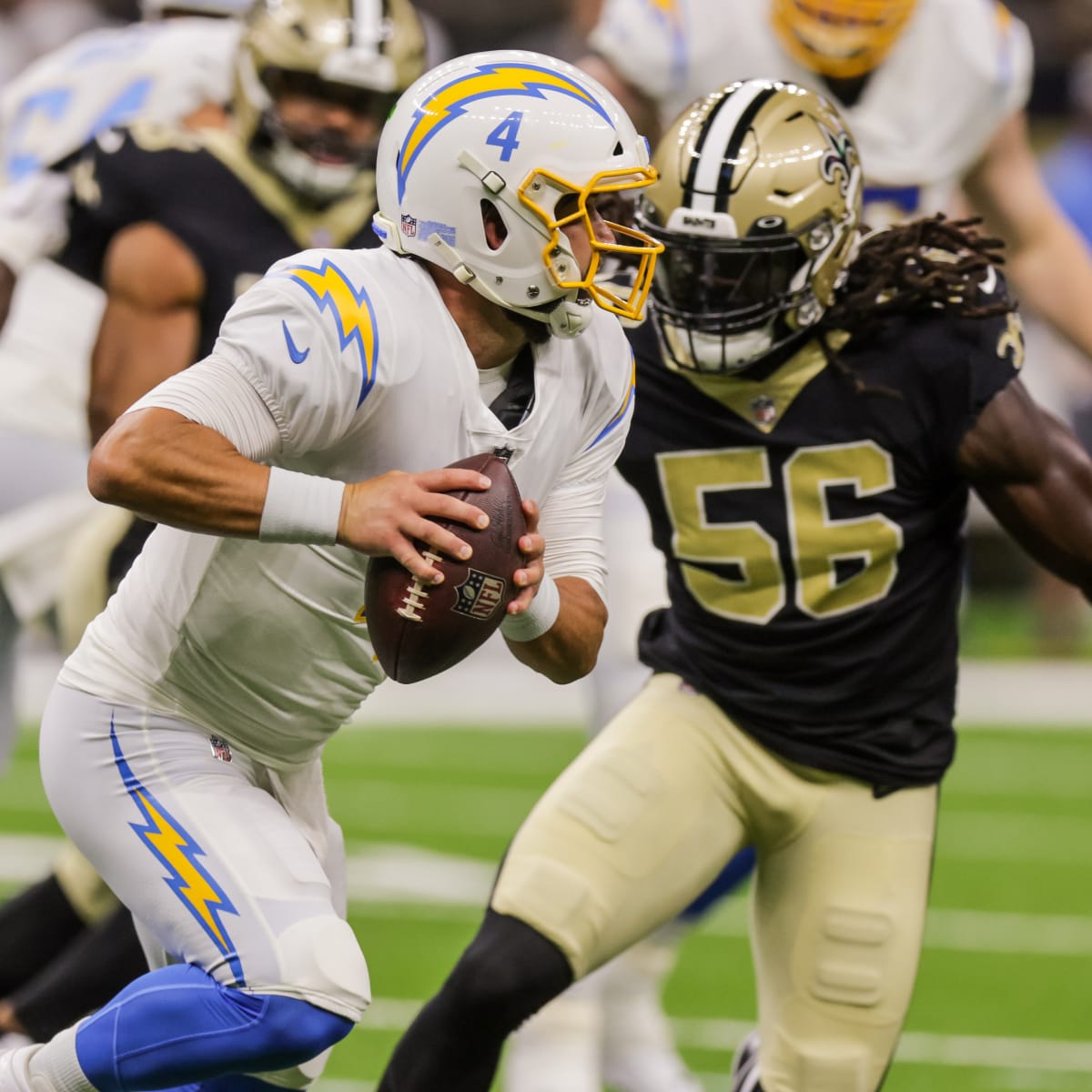 Los Angeles Chargers safety AJ Finley (24) runs during an NFL preseason  football game against the New Orleans Saints, Sunday, Aug. 20, 2023, in  Inglewood, Calif. (AP Photo/Kyusung Gong Stock Photo - Alamy