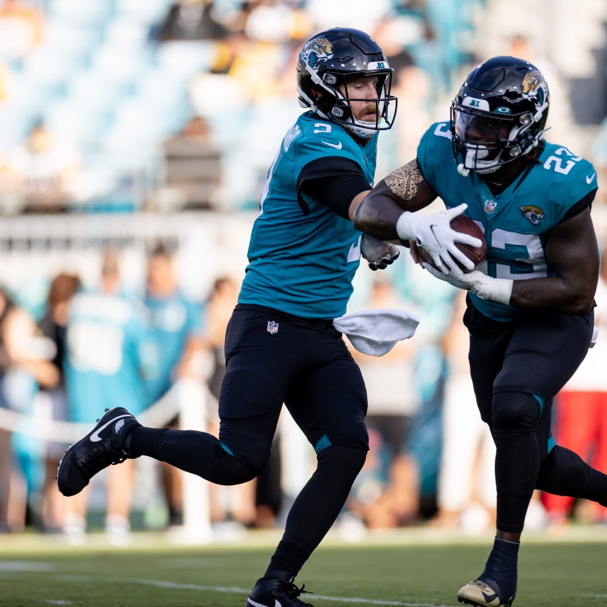 Jacksonville Jaguars running back Ryquell Armstead (23) runs after