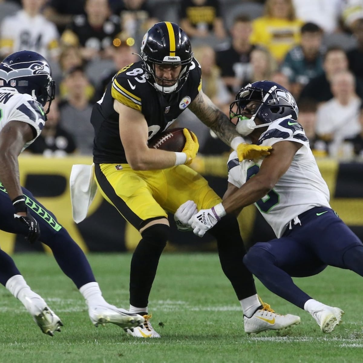 Pittsburgh Steelers linebacker Derrek Tuszka is fired up during