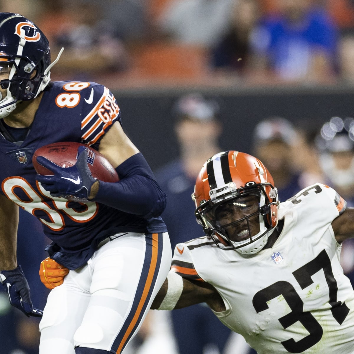 Chicago, United States. 18th Dec, 2022. Chicago Bears Dante Pettis (18)  congratulates Byron Pringle (13) on his fourth quarter touchdown against  the Philadelphia Eagles at Soldier Field in Chicago on Sunday, December