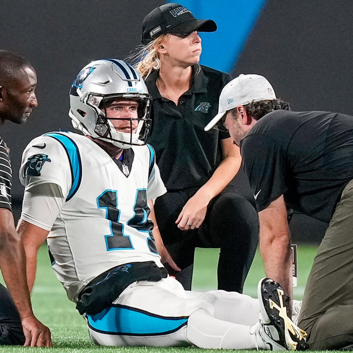 Panthers' Darnold carted off field with sprained ankle –