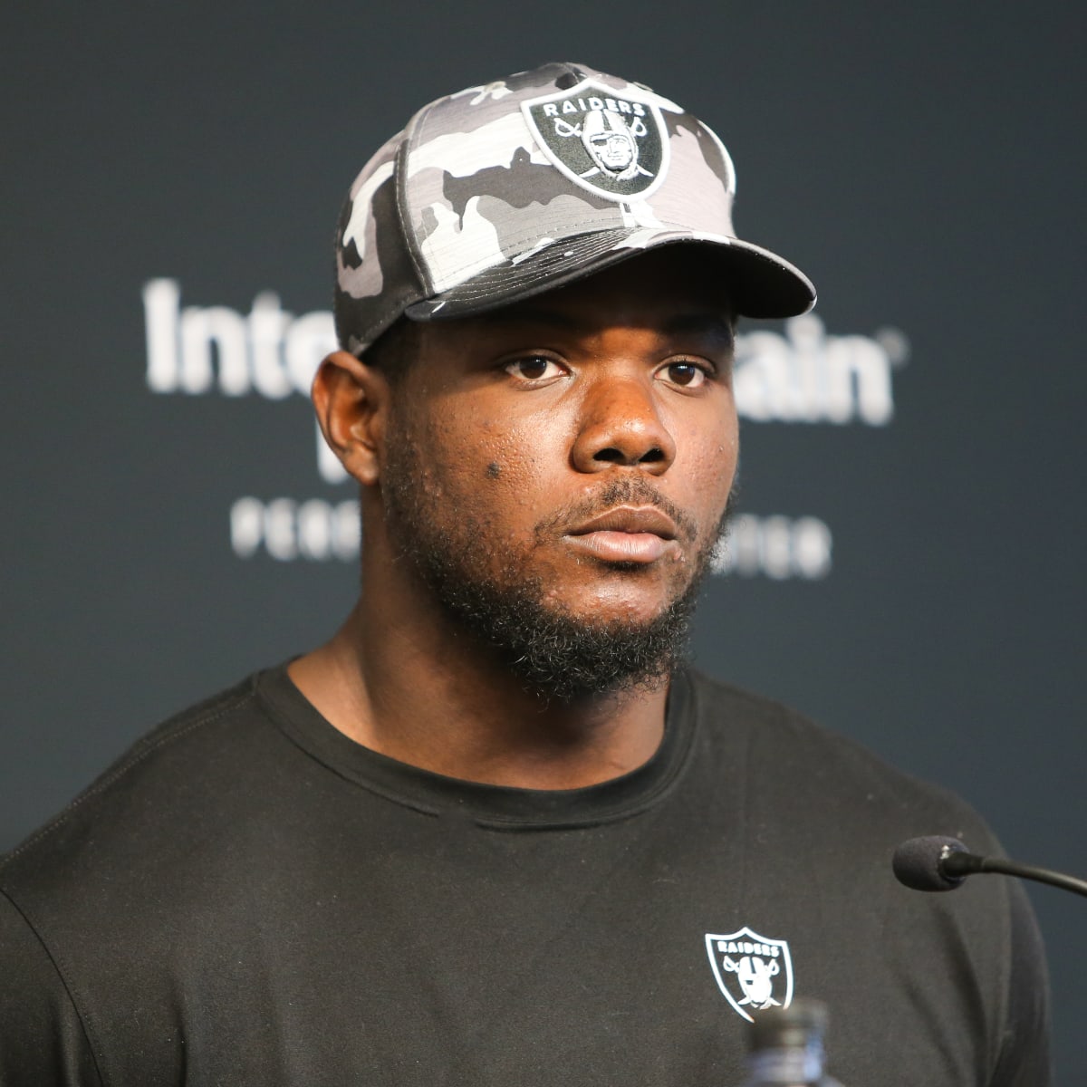 Las Vegas Raiders defensive tackle Bilal Nichols (91) during the first half  of an NFL football game against the Denver Broncos, Sunday, Oct 2, 2022, in  Las Vegas. (AP Photo/Rick Scuteri Stock