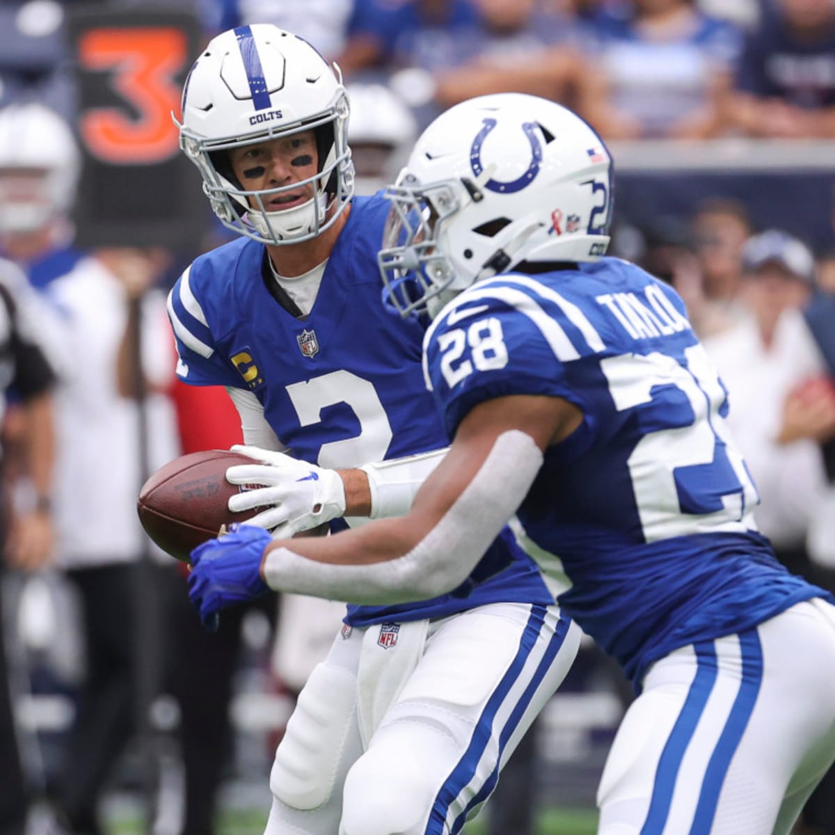 INDIANAPOLIS, IN - JANUARY 08: Indianapolis Colts quarterback Matt Ryan (2)  warms up before the game between the Houston Texans and the Indianapolis  Colts on January 8, 2023, at Lucas Oil Stadium