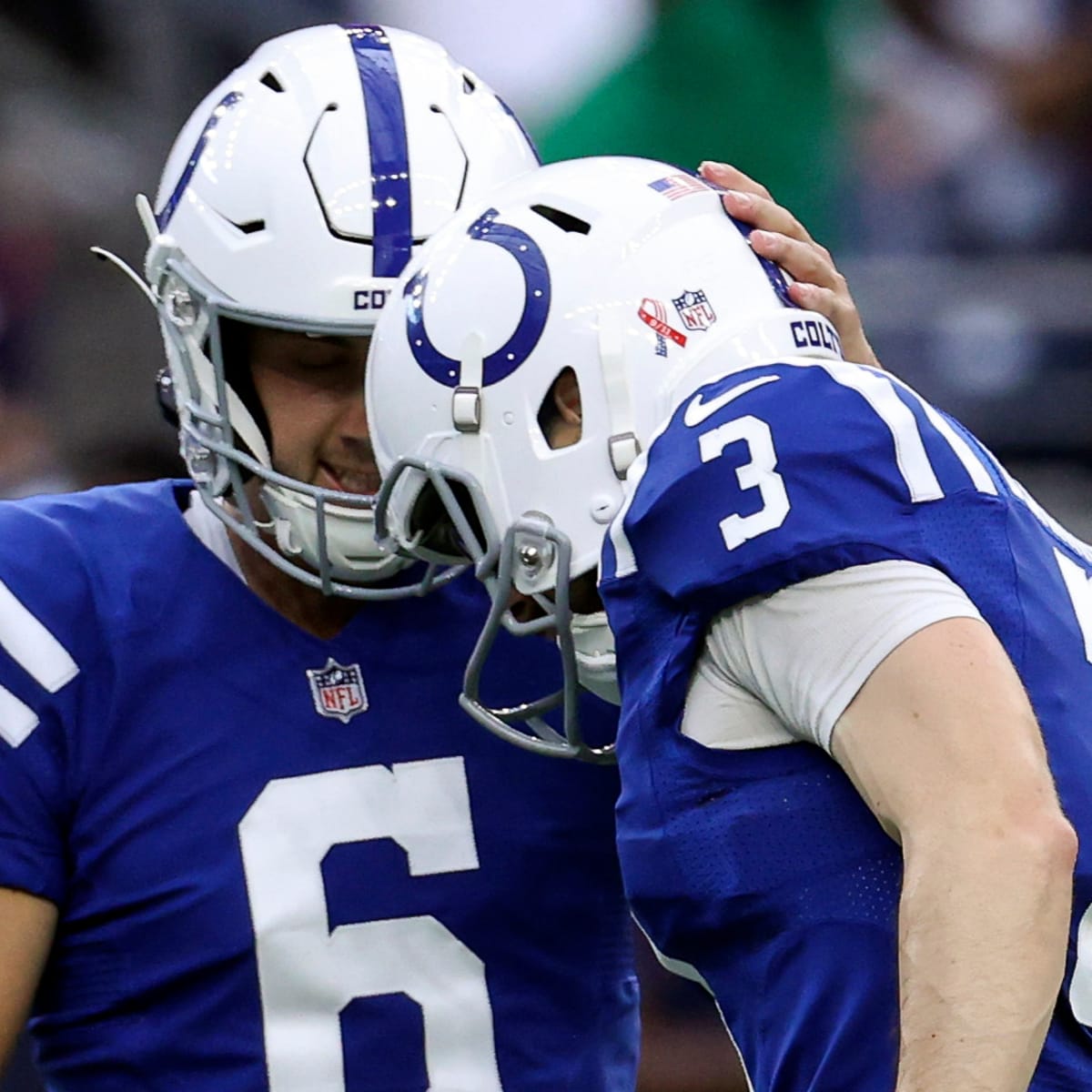 Indianapolis Colts kicker Rodrigo Blankenship (3) follows his kick