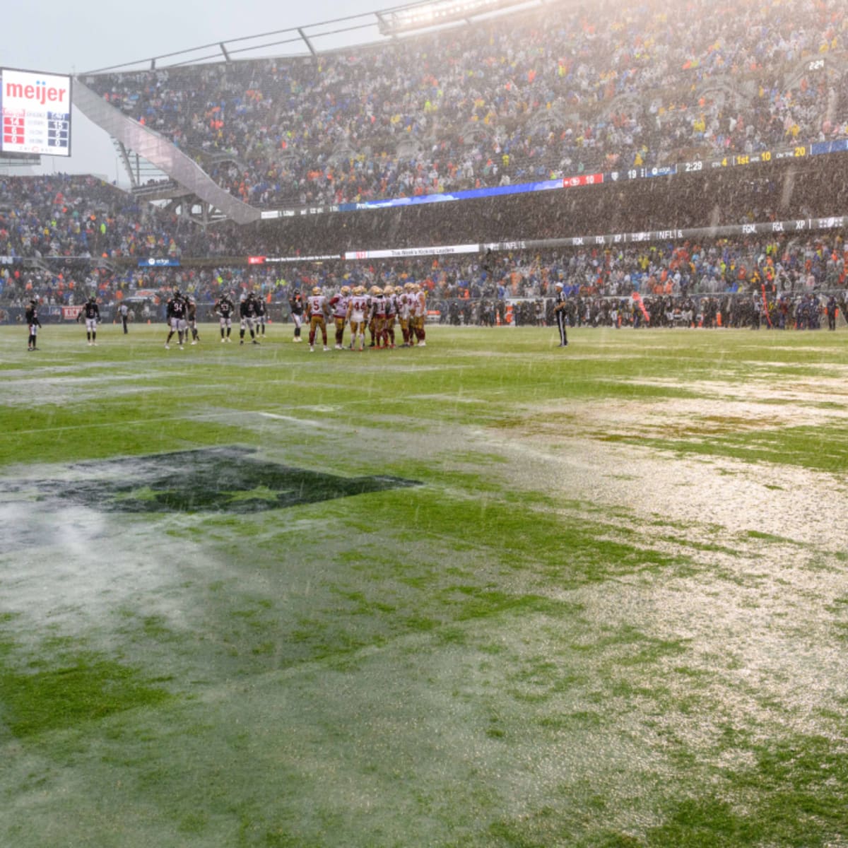 OH MY: Soldier Field is Filled With Water Ahead of Kick Off Against the  49ers - Bleacher Nation