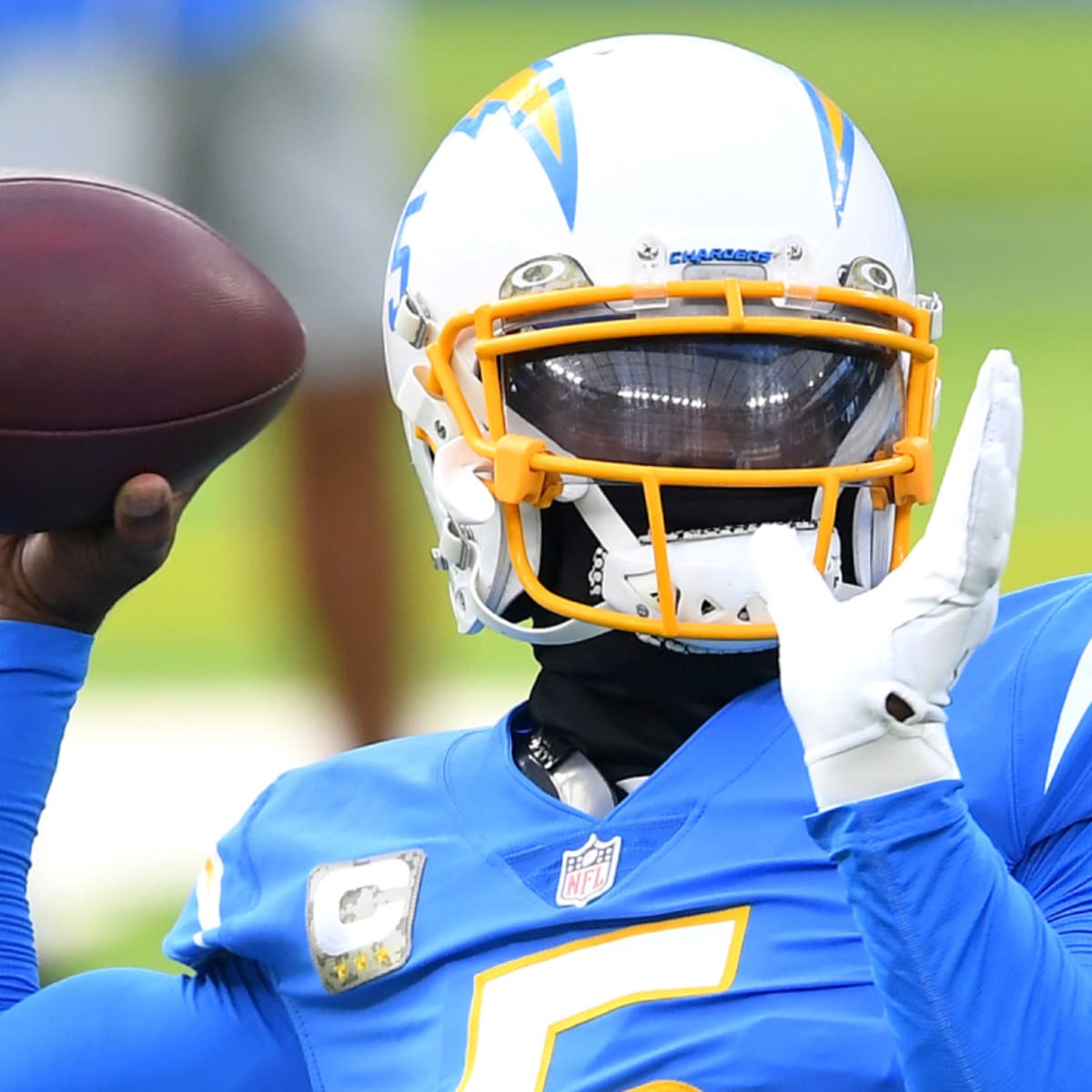 Los Angeles Chargers quarterback Tyrod Taylor passes against the