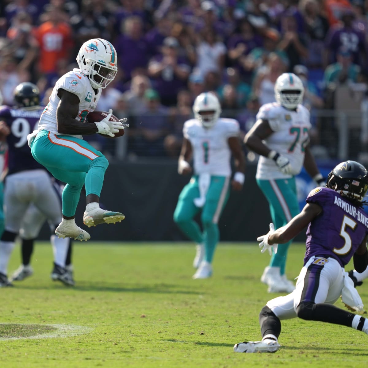 Miami Dolphins guard Jesse Davis (77) walks on the sidelines during an NFL  football game against the Baltimore Ravens, Thursday Nov. 11, 2021, in Miami  Gardens, Fla. (AP Photo/Doug Murray Stock Photo - Alamy