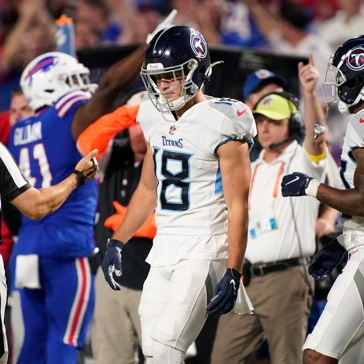 Tennessee Titans wide receiver Kyle Philips (18) watches his team