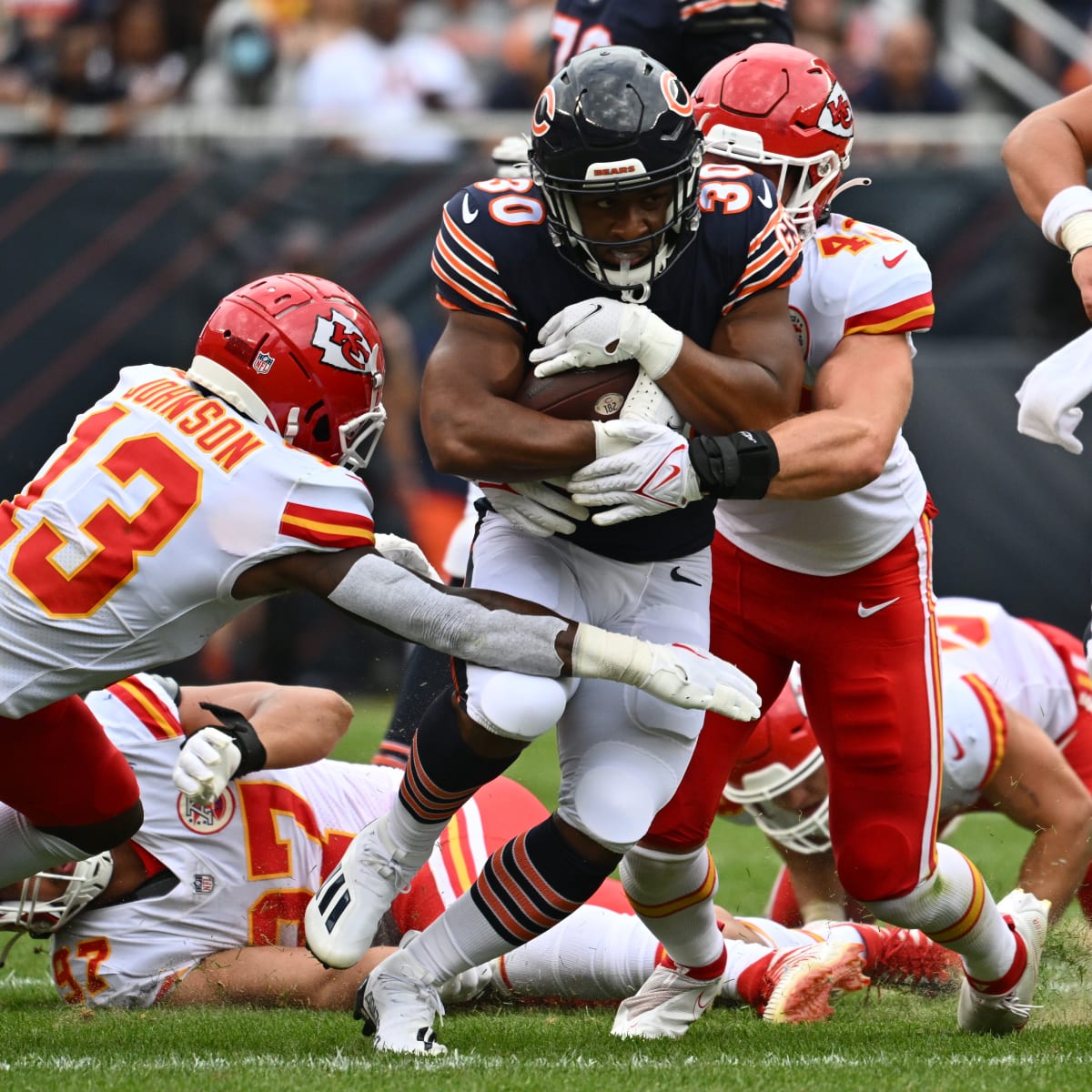 Elijah Lee of the Kansas City Chiefs looks on against the Chicago