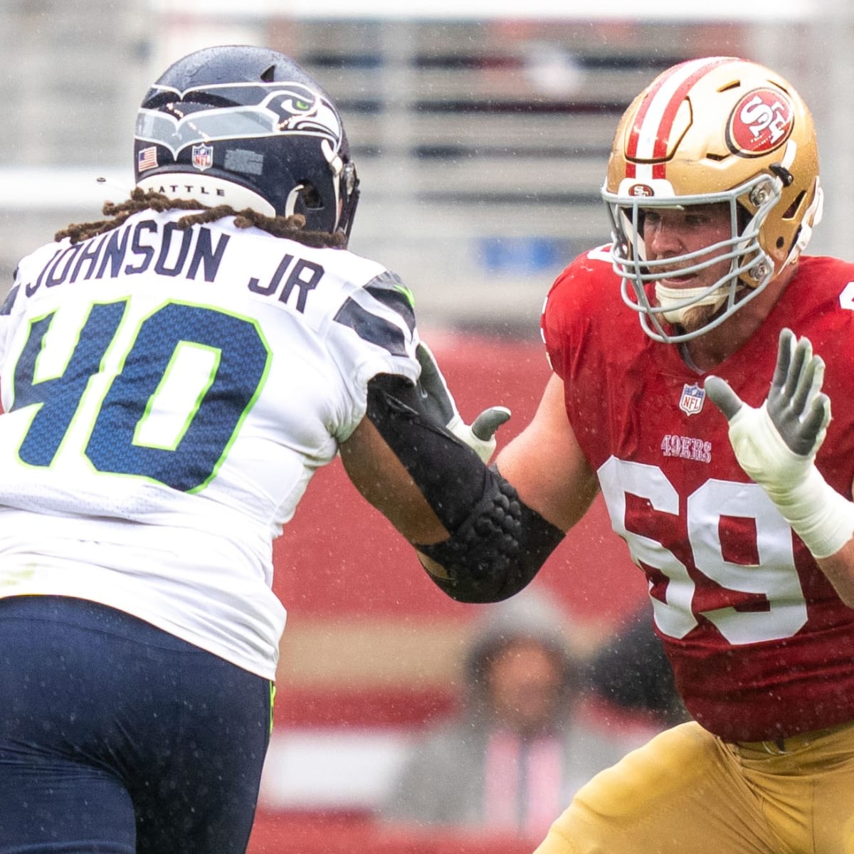 Seattle Seahawks defensive end Darryl Johnson (40) defends against