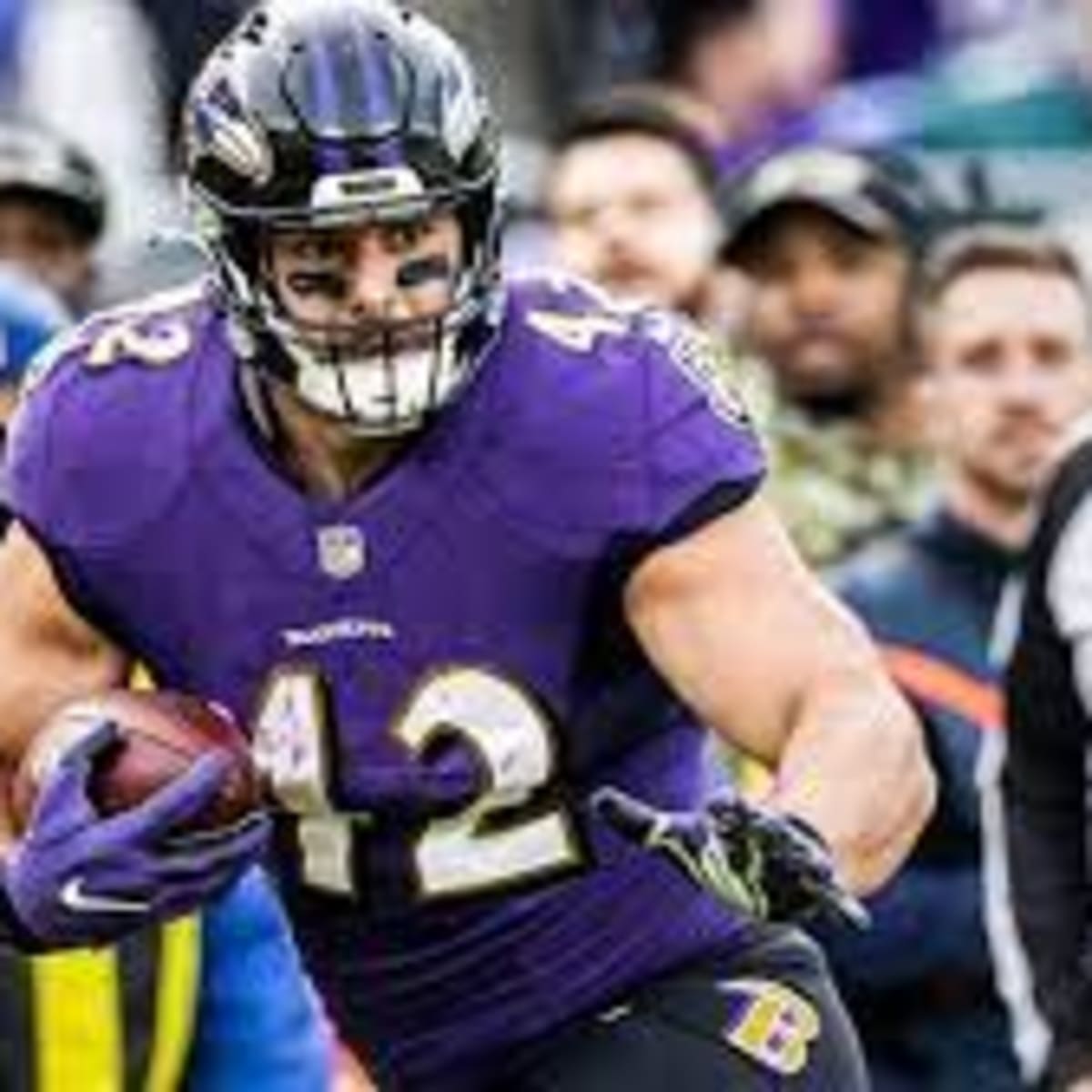 Baltimore Ravens fullback Patrick Ricard (42) walks off the field at  halftime of an NFL football game against the New England Patriots, Sunday,  Sep. 25, 2022, in Foxborough, Mass. (AP Photo/Stew Milne