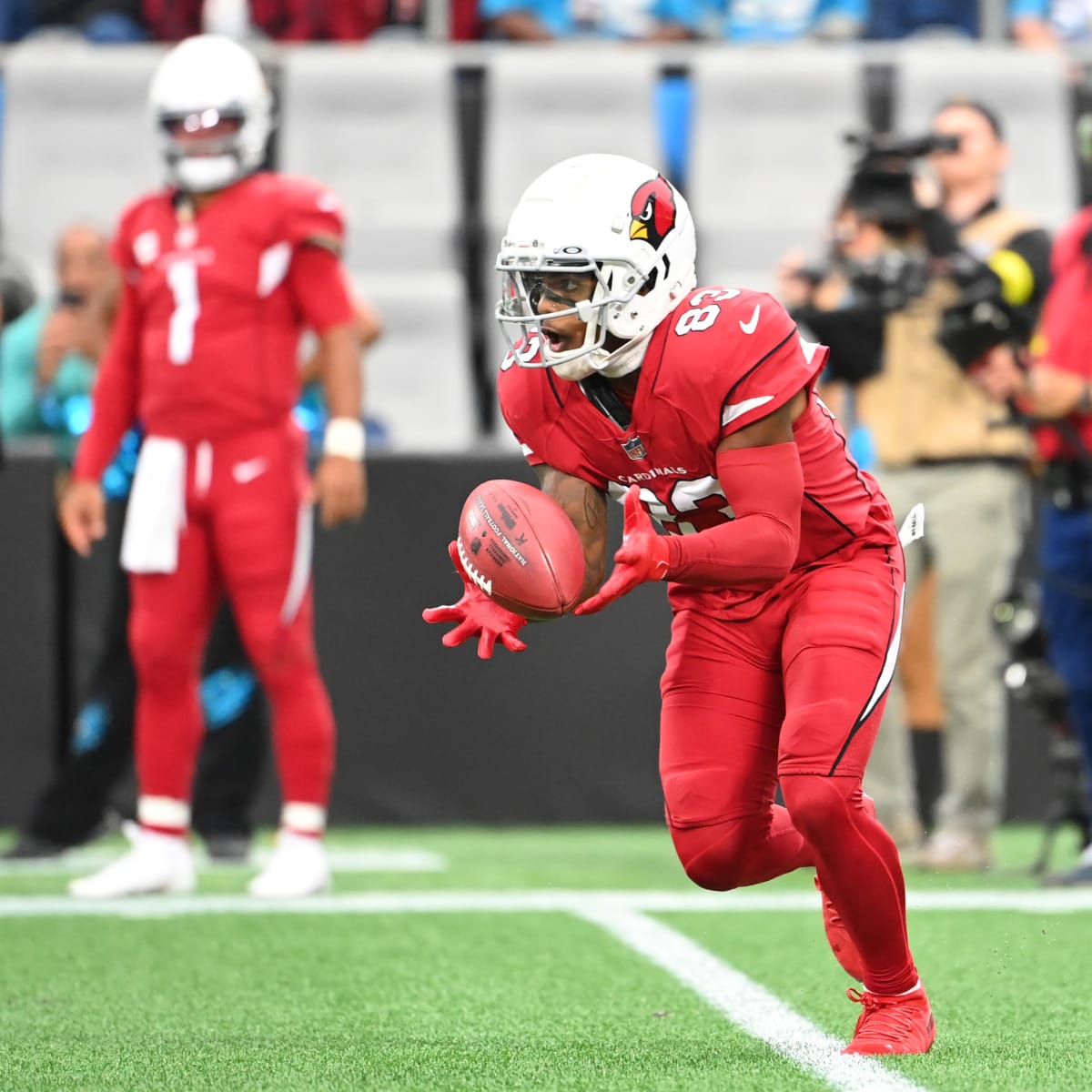 Arizona Cardinals wide receiver Greg Dortch toe-taps sideline to