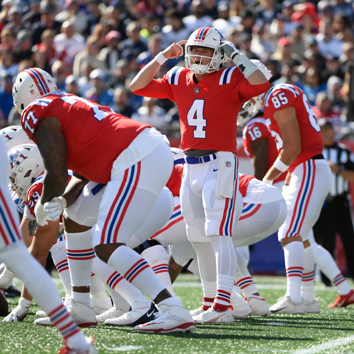 Cole Strange New England Patriots Unsigned Blocking In Red