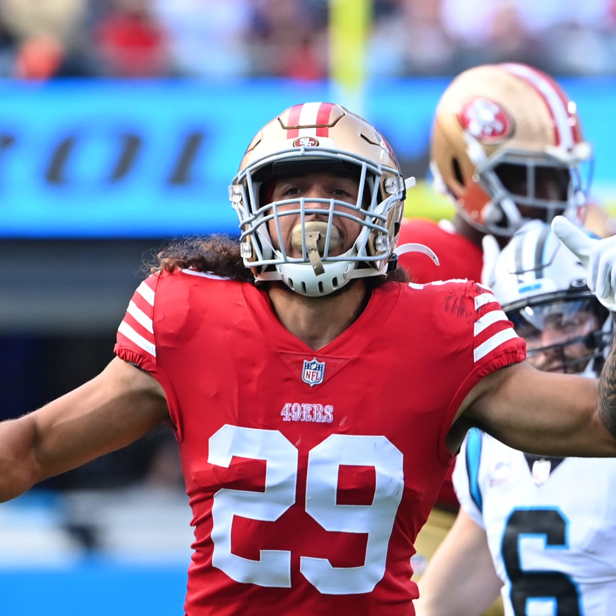 November 21, 2021 - Jacksonville, FL, U.S: San Francisco 49ers safety  Talanoa Hufanga (29) before 1st half NFL football game between the San  Francisco 49ers and the Jacksonville Jaguars at TIAA Bank