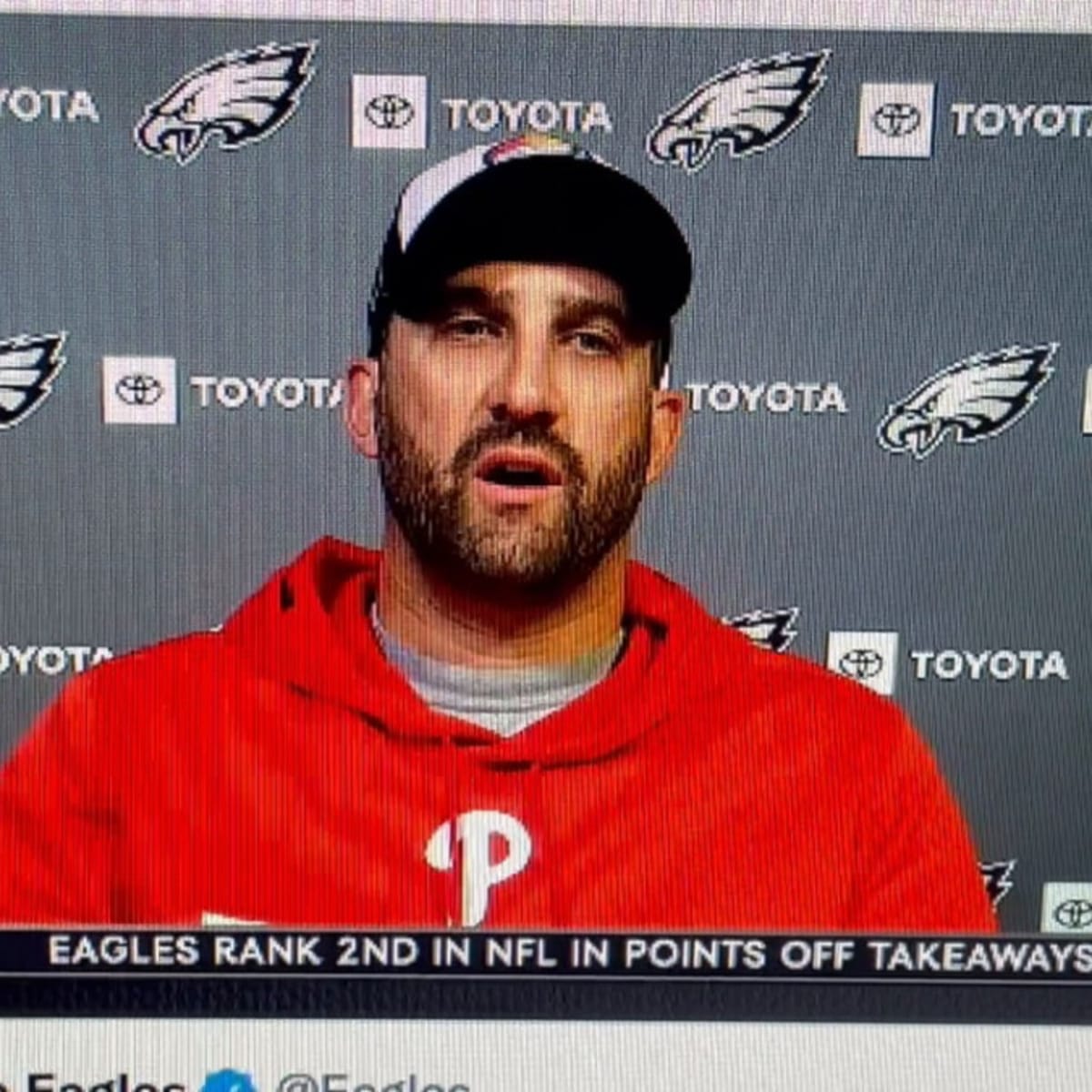 Eagles Head Coach Nick Sirianni Rocks Phillies Hoodie at Press