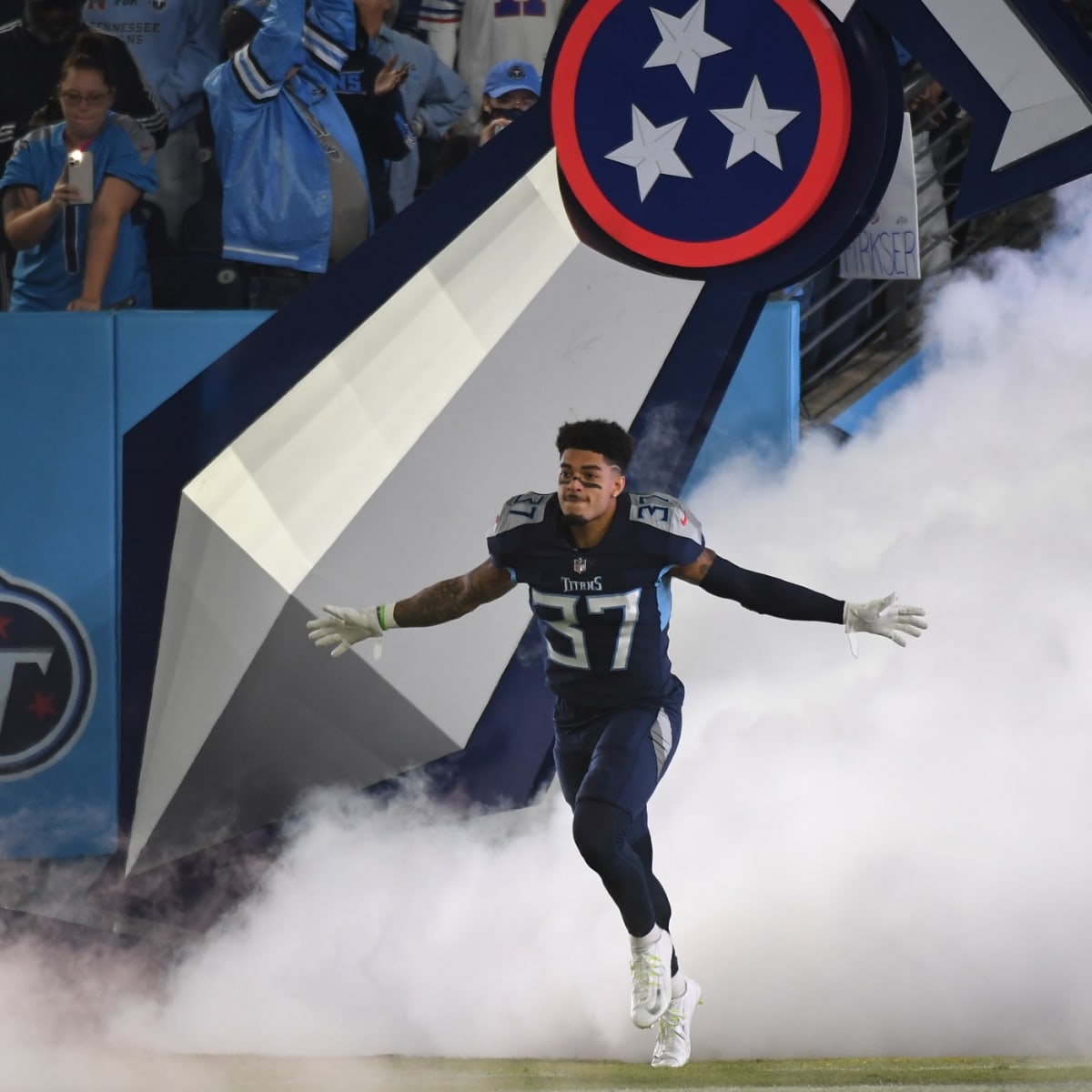 Tennessee Titans safety Amani Hooker (37) lines up during the first half of  a preseason NFL football game against the Atlanta Falcons, Friday, Aug. 13,  2021, in Atlanta. The Tennessee Titans won