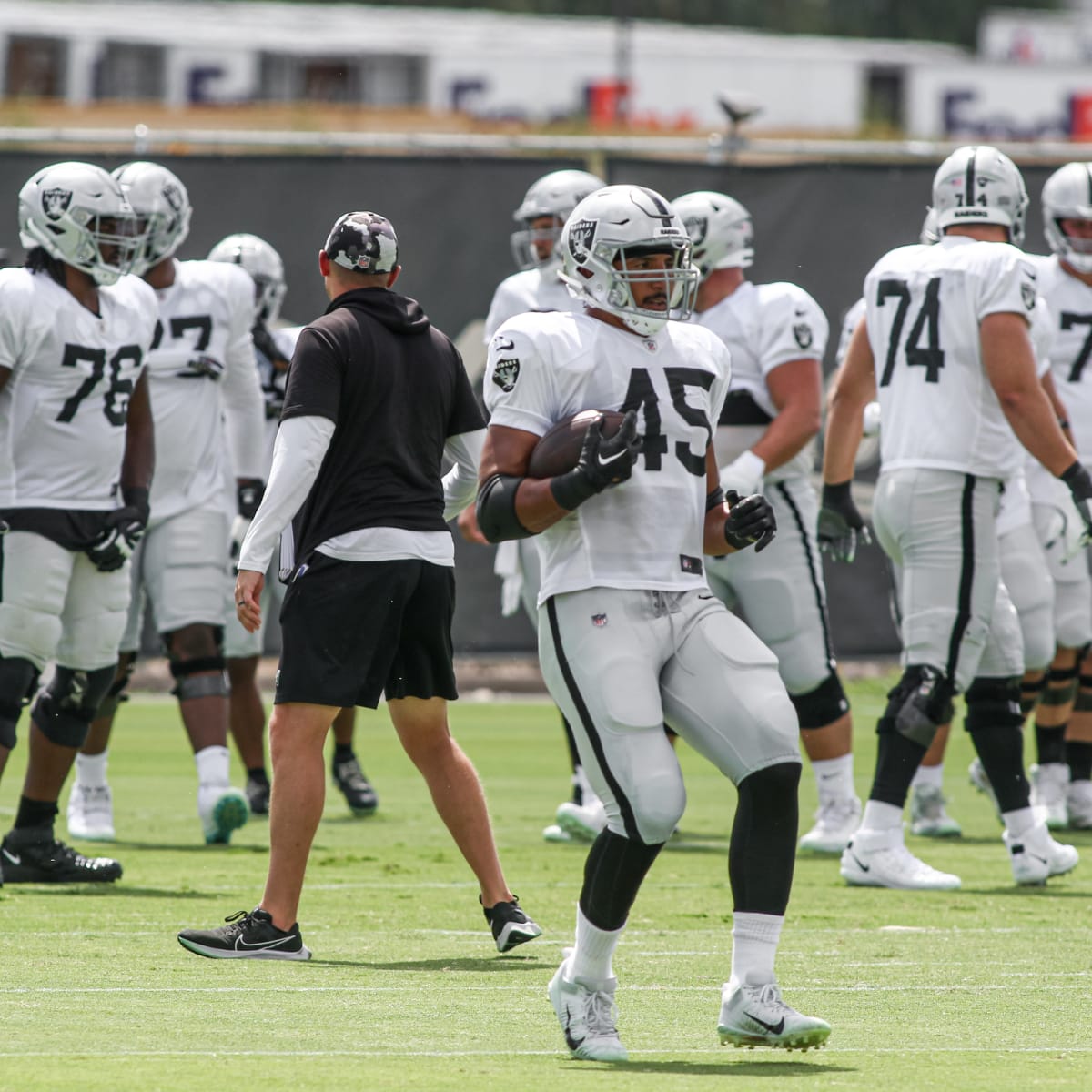 Las Vegas Raiders fullback Jakob Johnson (45) leaves the field against the  Indianapolis Colts during the