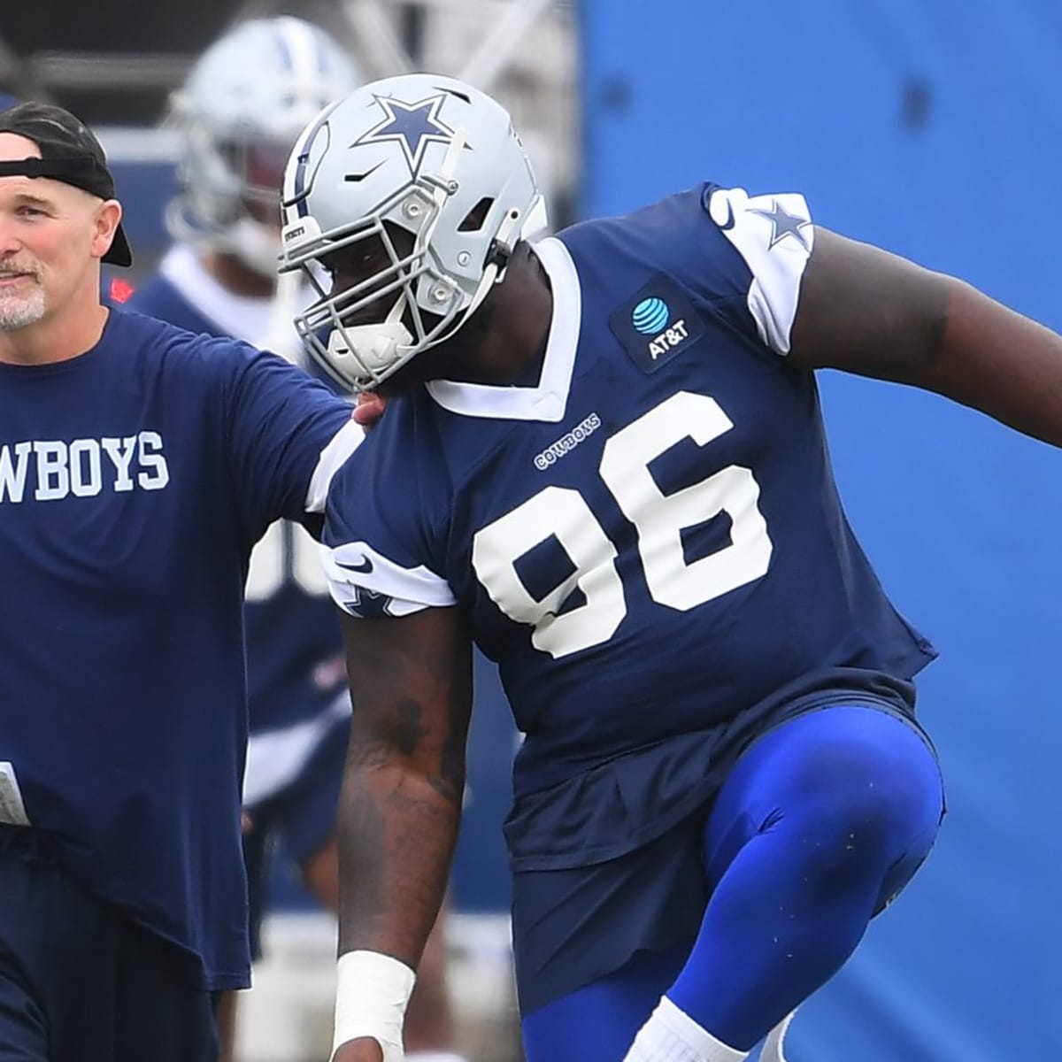 Dallas Cowboys defensive tackle Neville Gallimore (96) walks on the  sideline during the first half of an NFL preseason football game against  the Jacksonville Jaguars, Saturday, Aug. 12, 2023, in Arlington, Texas. (