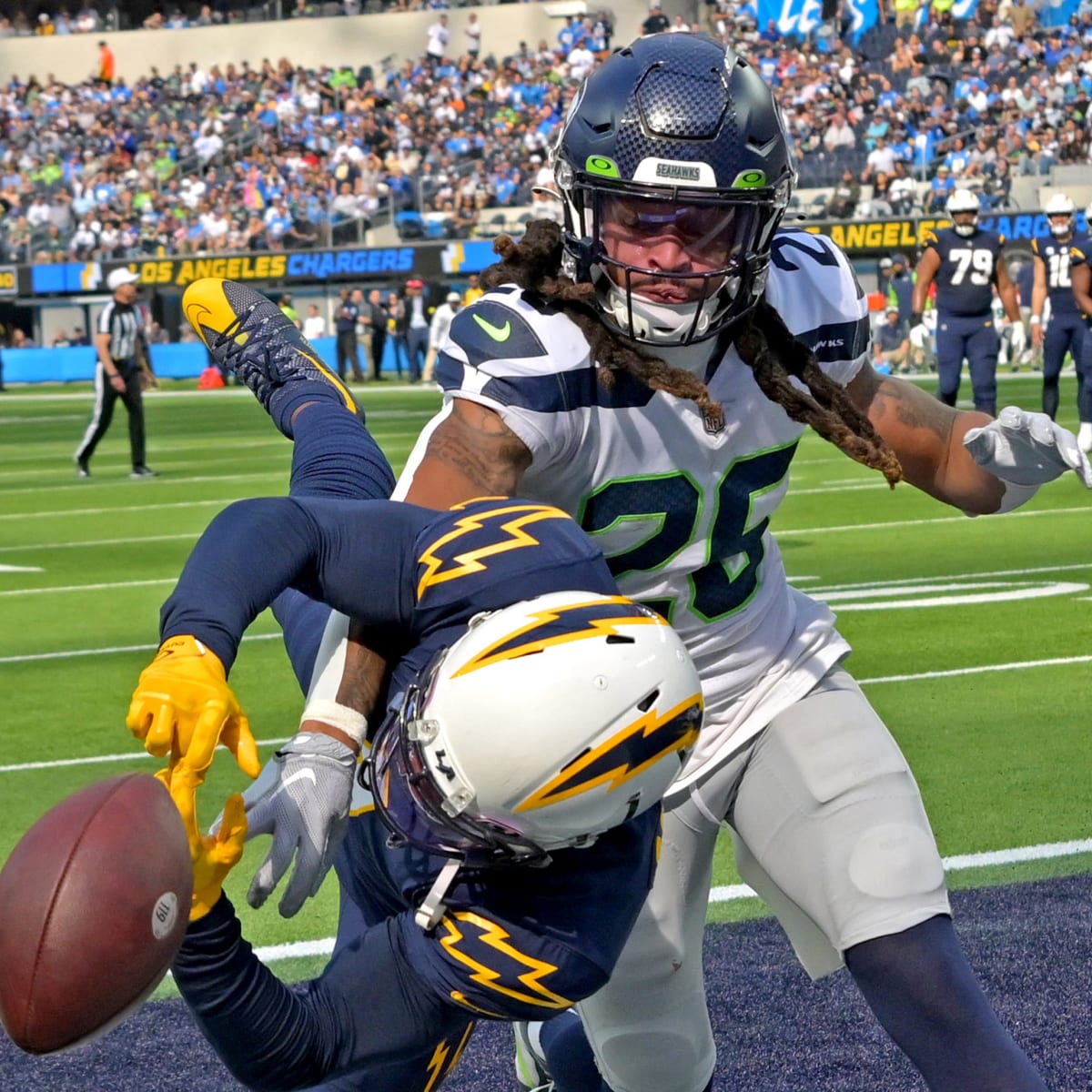 Seattle Seahawks safety Josh Jones (13) looks on during an NFL football  game against the Las