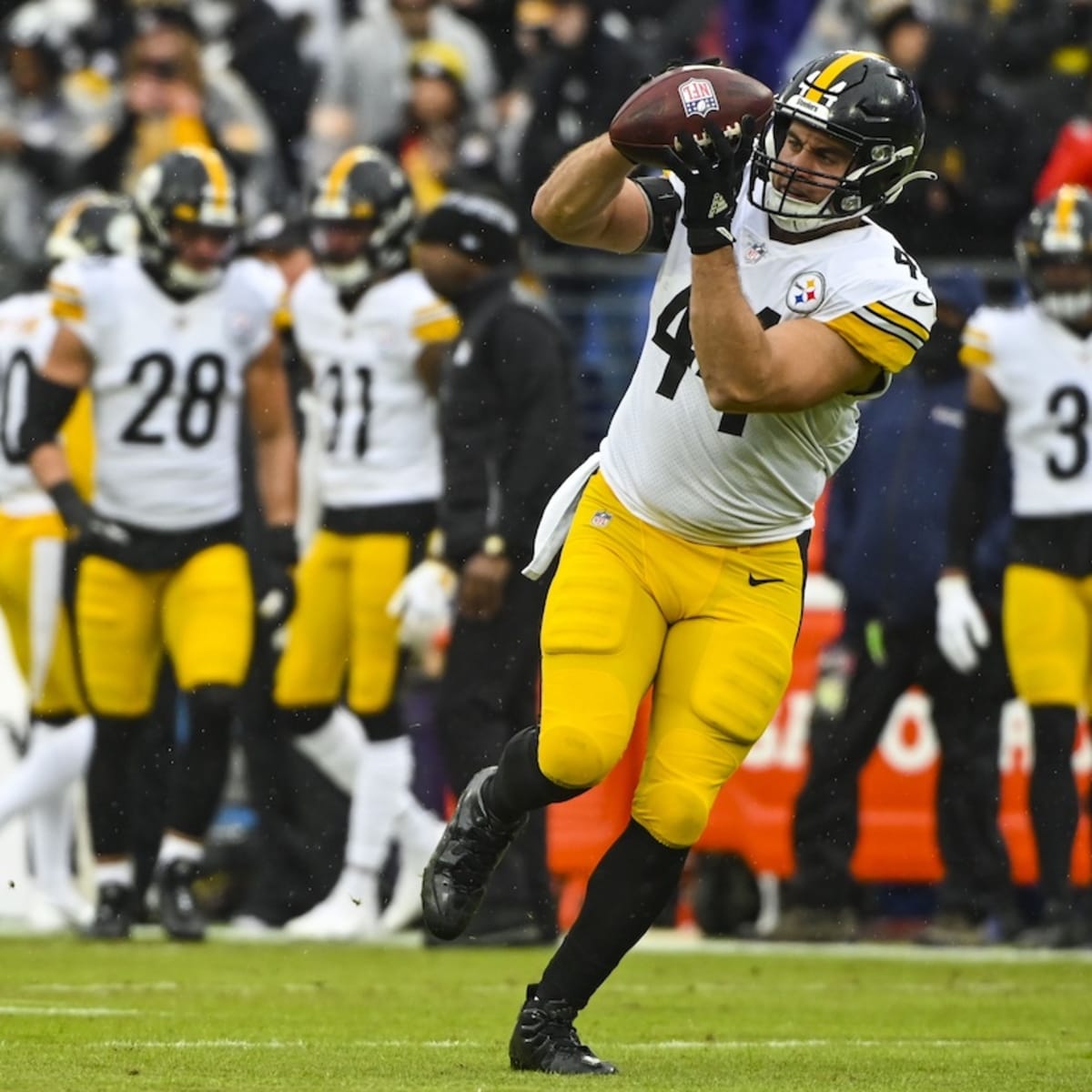 Pittsburgh Steelers fullback Derek Watt (44) celebrates his one yard  touchdown in the fourth quarter