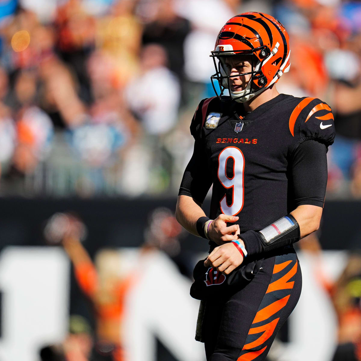 November 6, 2022: Joe Burrow (9) of the Cincinnati Bengals attempts to  sneak the ball into the end zone during WEEK 9 of the NFL regular season  between the Carolina Panthers and