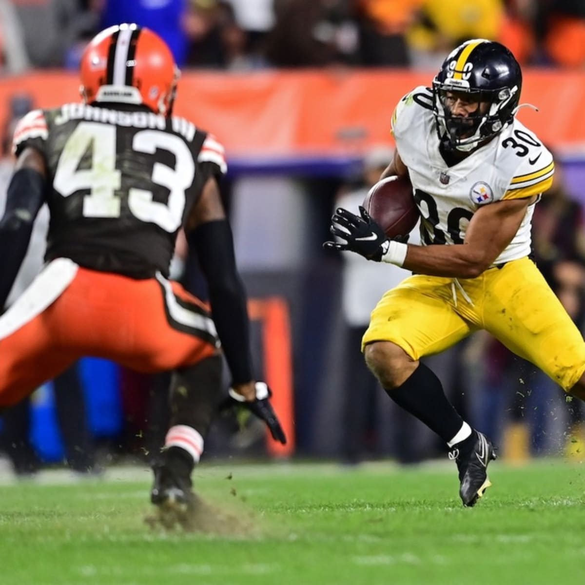 Jaylen Warren of the Pittsburgh Steelers runs the ball during the News  Photo - Getty Images