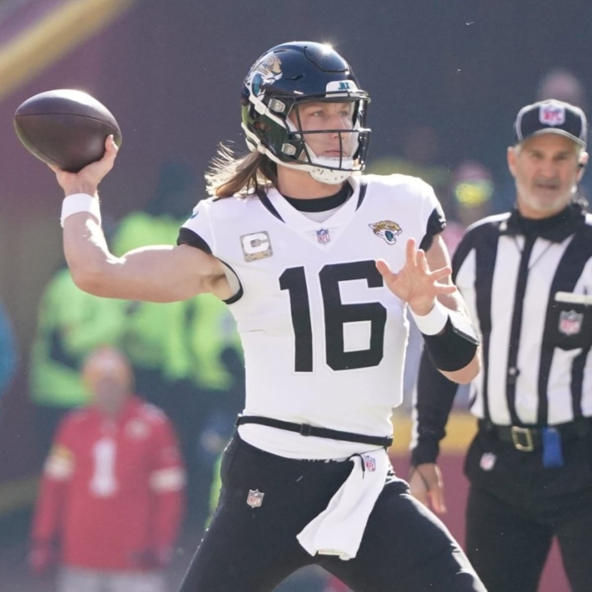 Jacksonville Jaguars quarterback Trevor Lawrence wears a Salute to Service  hoodie during pre-game warmups before an NFL football game against the  Kansas City Chiefs, Sunday, Nov. 13, 2022 in Kansas City, Mo. (