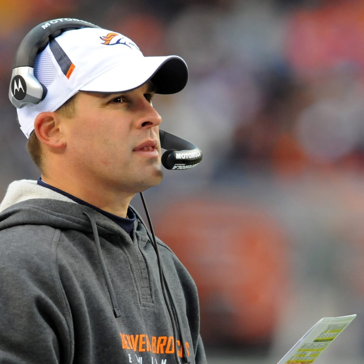 Las Vegas Raiders head coach Josh McDaniels watches players warm up before  an NFL football game against the Denver Broncos in Denver, Sunday, Nov. 20,  2022. (AP Photo/David Zalubowski Stock Photo - Alamy