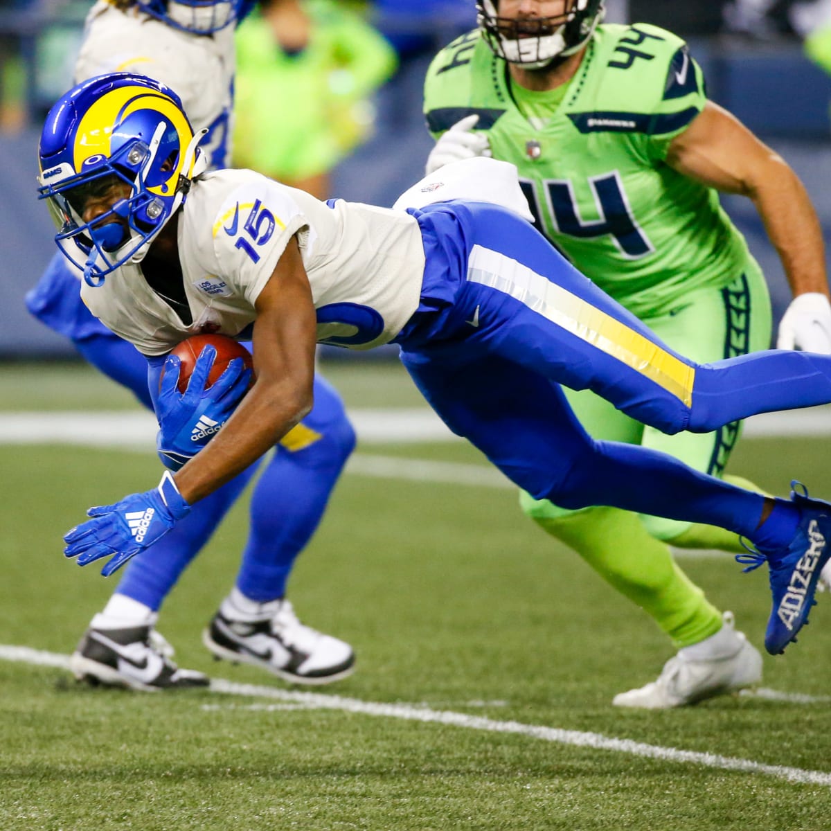 Los Angeles Rams quarterback Matthew Stafford connects with wide receiver  Tutu Atwell downfield for a 31-yard touchdown