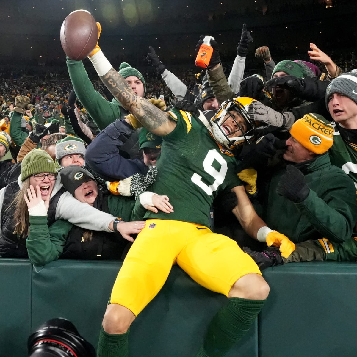 Green Bay Packers fans arrive for the first day of the NFL draft on  Thursday, April 28, 2022, i …