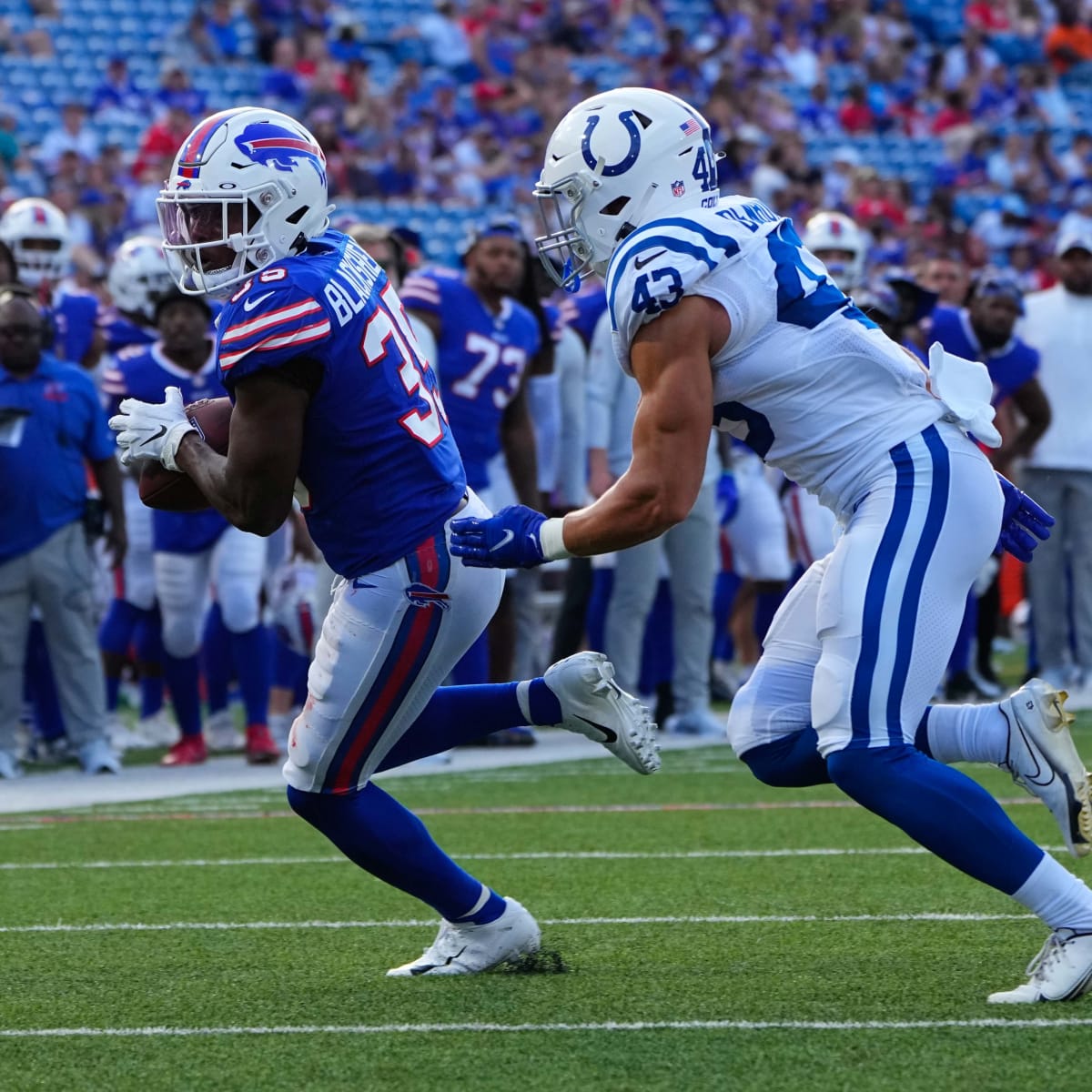 Indianapolis Colts safety Trevor Denbow runs a drill during football  practice at the NFL team's practice facility in Indianapolis, Friday, May  13, 2022. (AP Photo/Michael Conroy Stock Photo - Alamy