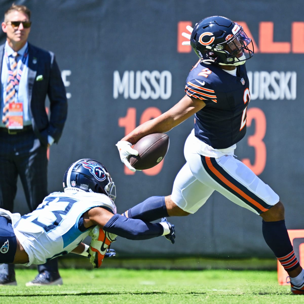 Chicago Bears quarterback PJ Walker (15) throws the ball during the first  half of an NFL football game against the Tennessee Titans, Saturday, Aug.  12, 2023, in Chicago. (AP Photo/Melissa Tamez Stock