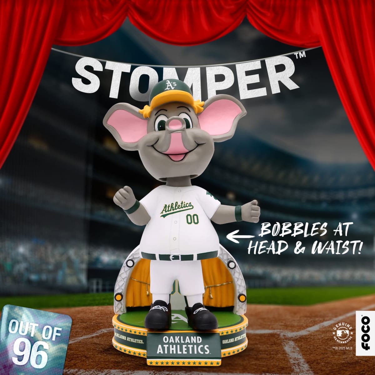 Stomper Oakland Athletics Mascot 3 Ft Bobblehead FOCO