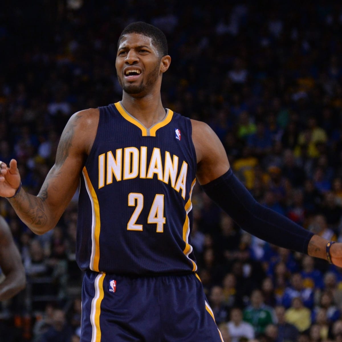 March 14, 2014: Indiana Pacers forward Paul George (24) in action during  the NBA game between the Indiana Pacers and the Philadelphia 76ers at the  Wells Fargo Center in Philadelphia, Pennsylvania. The