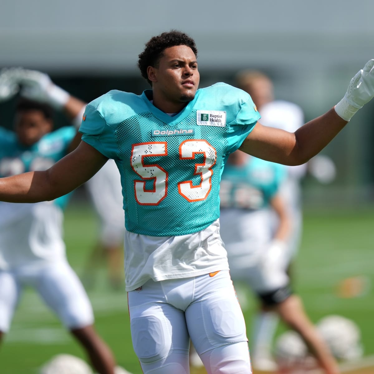 Miami Dolphins linebacker Cameron Goode (53) tackles Las Vegas