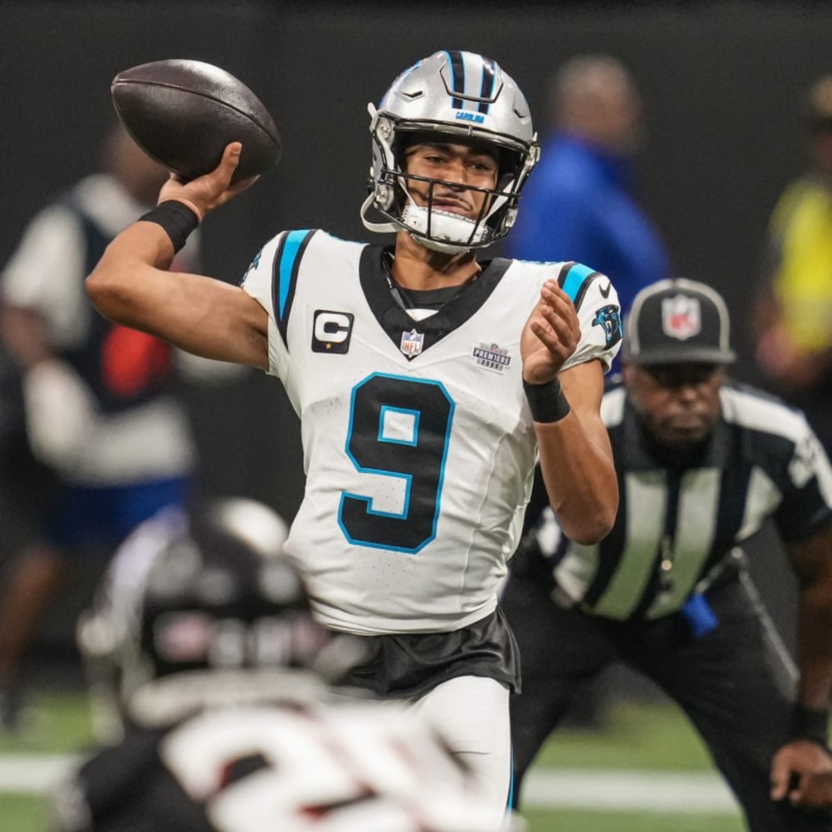 Panthers' Bryce Young throws first career TD pass to Hayden Hurst; tight  end tosses ball into stands